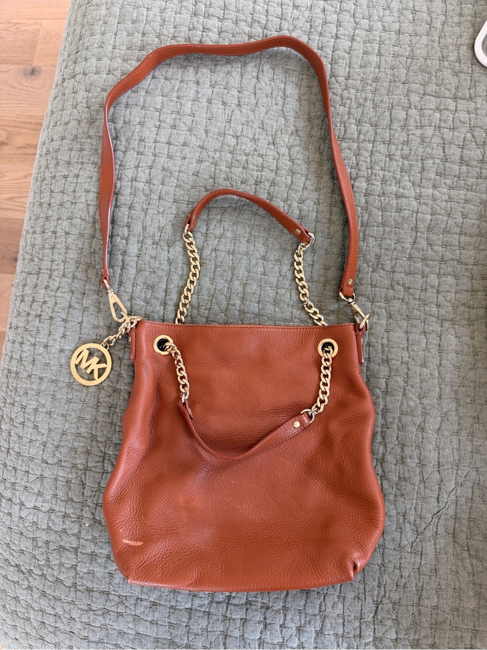 Michael Kors Cognac Pebbled Leather Chain Shoulder Bag